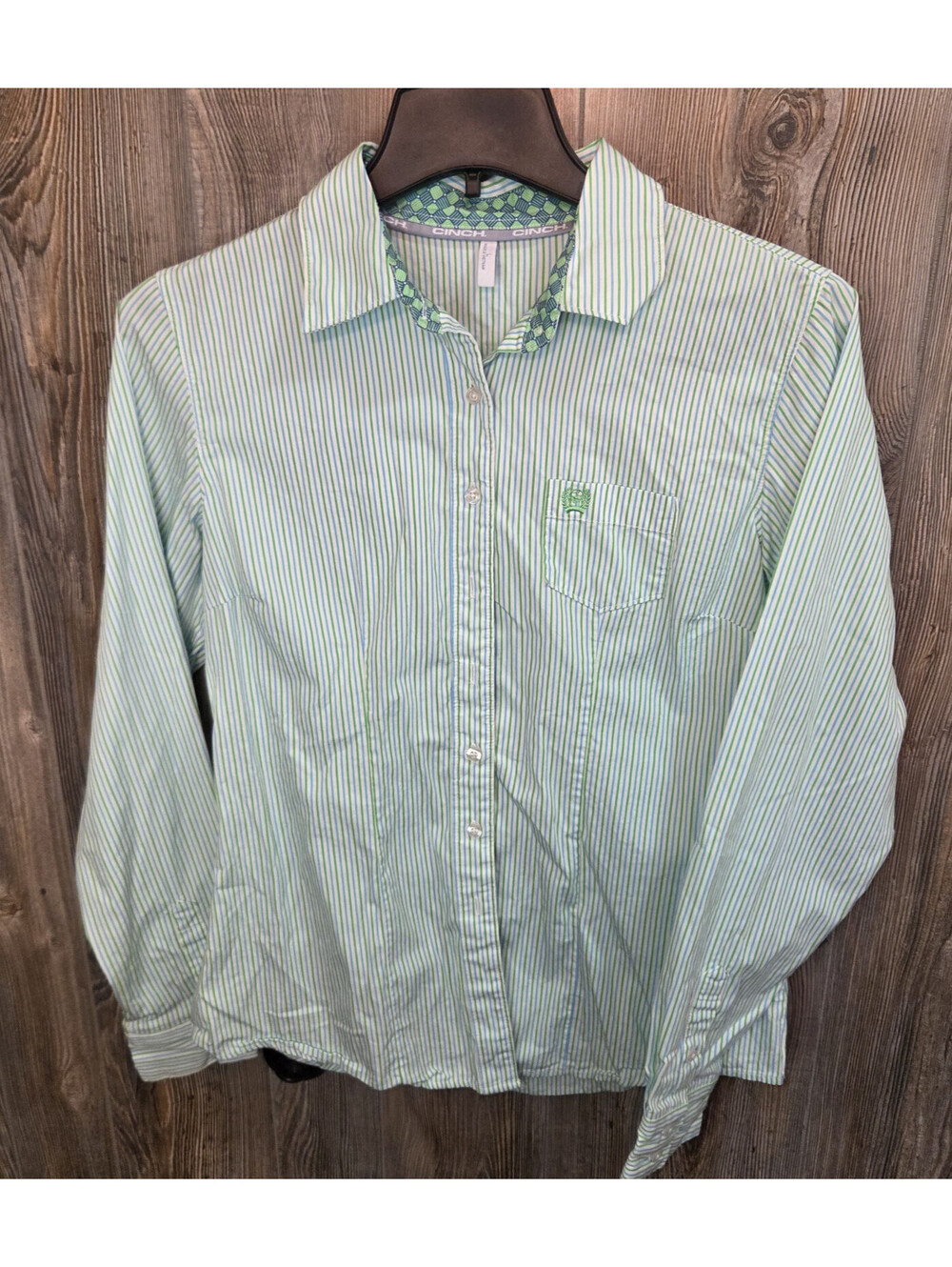 Cinch Western Lime Green Striped Button Shirt Wmn Sz Lg Rodeo Ranch - MSW9164165